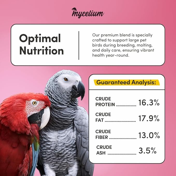 Mycelium Organic Pet Bird Premier Bird Seed (5 LBS) | Premium Food for Parrots, Cockatoos, & Large Birds | High-Protein, Vitamin-Fortified, Growth & Development Support | USA Made, Non-GMO