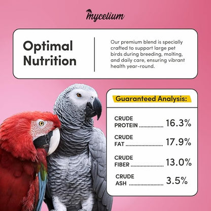 Mycelium Organic Pet Bird Premier Bird Seed (5 LBS) | Premium Food for Parrots, Cockatoos, & Large Birds | High-Protein, Vitamin-Fortified, Growth & Development Support | USA Made, Non-GMO