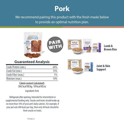 JustFoodForDogs Healthy Dog Treats, Pork, Single-Ingredient, Made in The USA, 5 oz