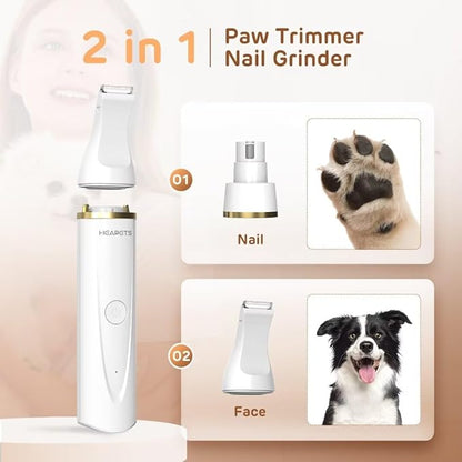Dog Hair Clippers for Grooming Kit and Dog Paw Trimmer Nail Grinder for Grooming, Low Noise Rechargeable Cordless, Shaver Grooming Supplies for Pet Cats Dogs (White, White)