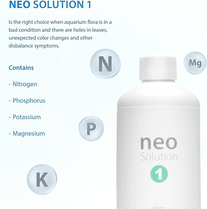 Plant Fertilizer for Aquarium Plants - Liquid Fertilizer with Nitrogen, Phosphorus, Potassium, Magnesium to Promote Growth & Photosynthesis in Aquatic Environments - Neo Solution 1, 300ml