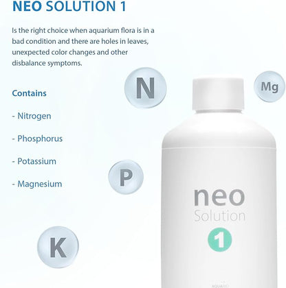 Plant Fertilizer for Aquarium Plants - Liquid Fertilizer with Nitrogen, Phosphorus, Potassium, Magnesium to Promote Growth & Photosynthesis in Aquatic Environments - Neo Solution 1, 300ml