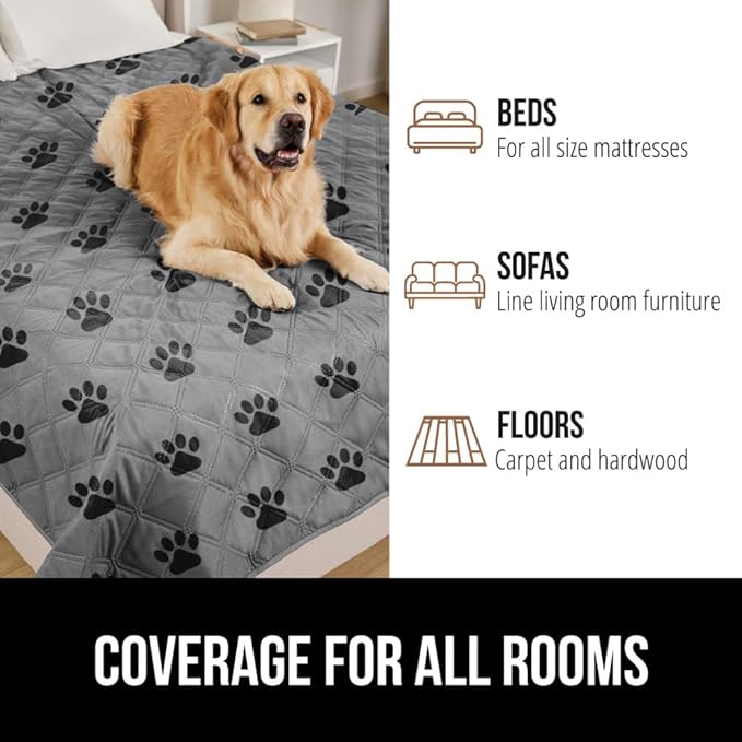 Gorilla Grip 100% Waterproof Dog Blanket 82x102, Pet Friendly Throw Essential for Large Pets, Dogs, Cats, Tear and Slip Resistant Leakproof Couch Cushion Bed Protector Cover for Indoor Furniture, Paw