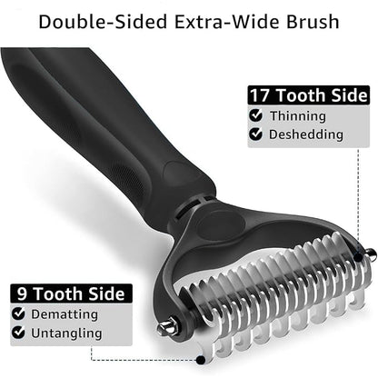 YINGFAN Pet Grooming Combo, Double-Sided Dematting Deshedding Undercoat Rake for Dogs and Cats, Extra Wide Dog Brush for Shedding (Black)