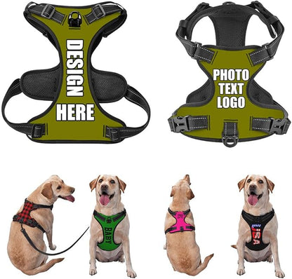 Custom Breathable Pet Chest Harness with Optional Leash, Customize No-Pull Dog Harnesses with Your Personalized Design, Personalize Pet Towing Vest with Mesh Fabric, OliveGreen, XL