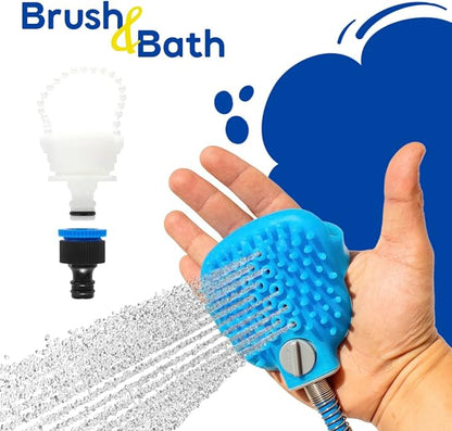 Dog Shower Attachment - Kit Pet Washing - Hose Grooming Brush - Scrubber for Bath - Cats and Dogs Bathing Supplies, Easy Installation, With Water Diverter and Sprayer, Metal Reinforcement