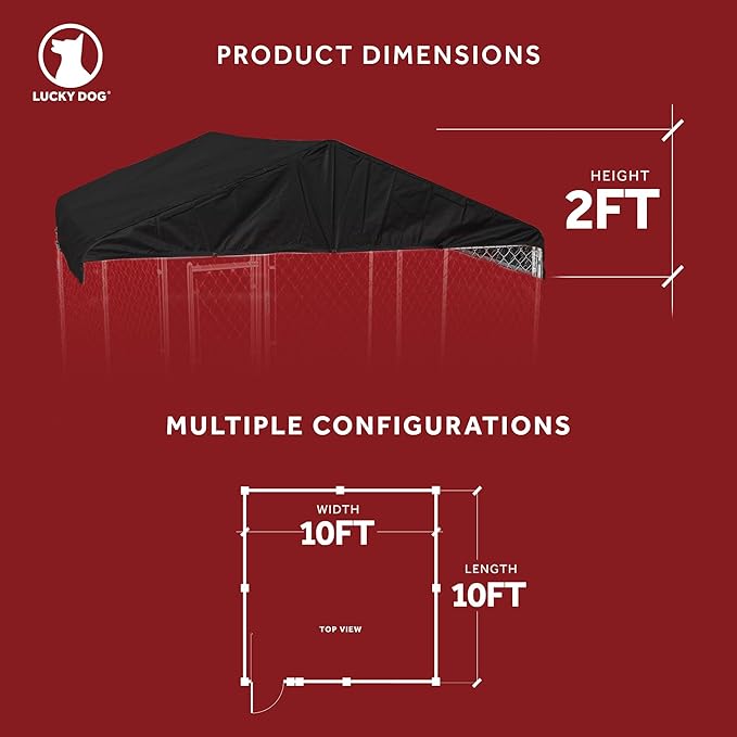 10 by 10 Feet Black Extra Large All Season Outdoor Waterproof Fully Enclosed Dog Run Kennel Cover with Sturdy Elastic Cords