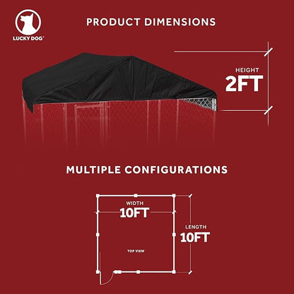 10 by 10 Feet Black Extra Large All Season Outdoor Waterproof Fully Enclosed Dog Run Kennel Cover with Sturdy Elastic Cords