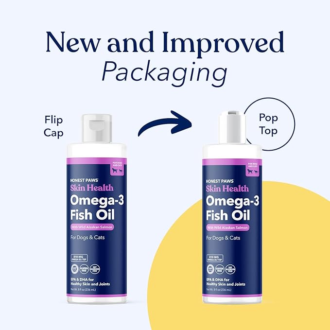 Honest Paws Wild Alaskan Salmon Oil for Dogs & Cats  Omega 3 Fish Oil Supplement for Skin, Coat, Joint & Heart Health  Natural, Sustainably Sourced, 8 oz