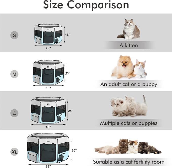 X-ZONE PET Dog Playpen Portable Pet Play Pens for Puppies, Cat, Rabbit, Chicks, Foldable Exercise Play Tent Kennel Crate, Indoor/Outdoor Travel Camping Blue Medium