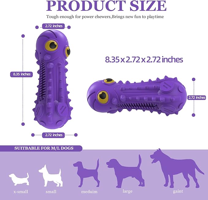 Dog Squeaky Toys for Aggressive Chewers, Durable Dog Chew Toys for Large Medium Breed Dog, Dog Toys, Tough Durable Dogs Toys with Natural Rubber (Purple Octopus, for Larege Dogs)