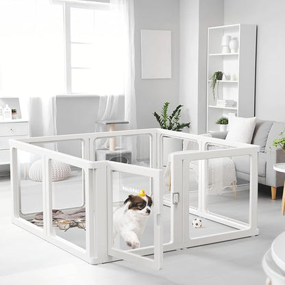 PALOPALO XXL Transparent Acrylic Pet Playpen for Puppies Nursing Dogs & Indoor Outdoor Cats - Lightweight Portable Kennel with Tool-Free Assembly, Breathable Design for Home Use