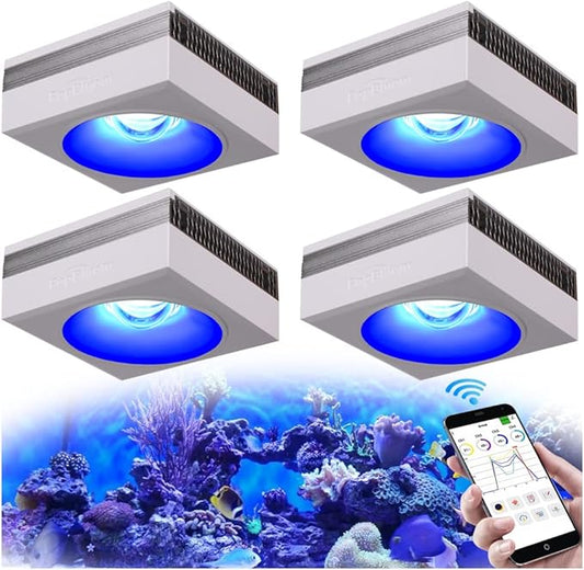 PopBloom RL90 WiFi Reef LED Light, 400W Reef Aquarium Lighting for SPS LPS Corals and Saltwater Fish Tanks, Enhanced Violet and Blue Spectrum,APP Fully Programmable (4 Lights with Hang kit)