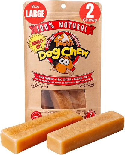 Tibetan Dog Chew Yak Cheese Sticks (2 Large Chews) - Handmade Treats for Large Dogs, Long-Lasting, Easy to Digest, Grain-Free, Gluten-Free, Supports Dental Health, for Aggressive Chewers