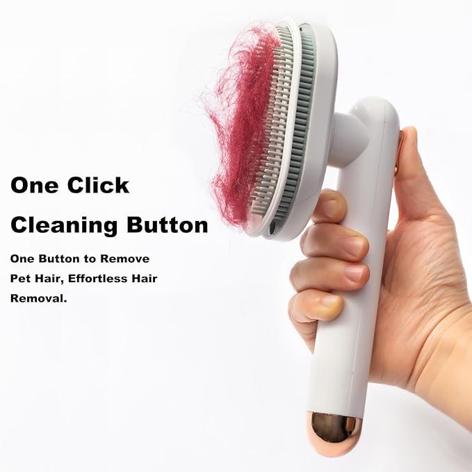Cat Brush Dog Brush with Release Button for Shedding, Pet Hair Cleaner Brush, Cat Grooming Brush for Long or Short Haired Dog, Pet Massage Self Cleaning Cat Brush(White)