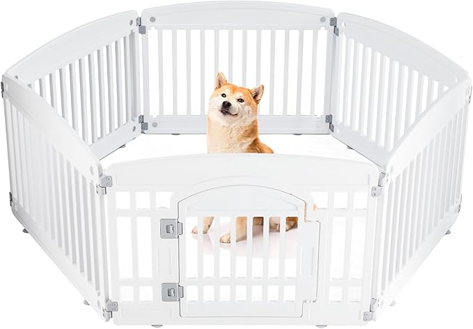 Dog Playpen 6-Panel 24" | Safe & Secure Indoor/Outdoor Pet Fence | Folding & Portable | 35 x 35 x 24IN, Ideal for Small to Medium Dogs | Easy to Clean ï¼_hiteï¼