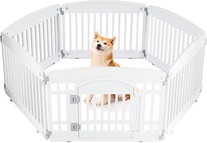 Dog Playpen 6-Panel 24" | Safe & Secure Indoor/Outdoor Pet Fence | Folding & Portable | 35 x 35 x 24IN, Ideal for Small to Medium Dogs | Easy to Clean ï¼_hiteï¼