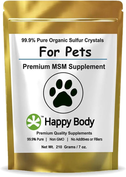 Pure MSM Joint Supplement for Dogs, Cats, & Horses – 100% Additive-Free – High Performance, Supports Pets Wellness, Healthy Joints, Mobility, Aches, & Fatigue – HAPPY BODY - 7oz