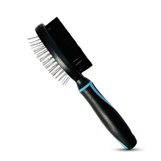 Premium Double-Sided Pin & Bristle Dog Brush (Small Size, Black) with Ergonomic Grip | Detangling, Shedding & Undercoat Rake for Short & Long Hair Dogs & Cats | Cat Grooming Brush