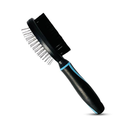 Premium Double-Sided Pin & Bristle Dog Brush (Small Size, Black) with Ergonomic Grip | Detangling, Shedding & Undercoat Rake for Short & Long Hair Dogs & Cats | Cat Grooming Brush
