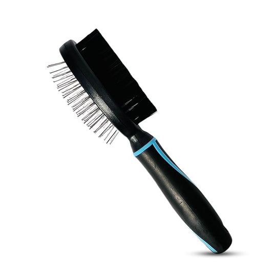 Premium Double-Sided Pin & Bristle Dog Brush (Small Size, Black) with Ergonomic Grip | Detangling, Shedding & Undercoat Rake for Short & Long Hair Dogs & Cats | Cat Grooming Brush