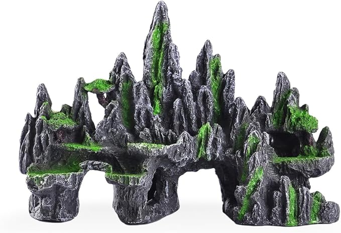 Large Fish Tank Decorations Fish Tank Decor Aquarium Rock Mountain View Aquarium Ornament Tree House Cave Fishtank Rocks for Large Fishtank Glofish Tank Decorations - 13 Inches Long