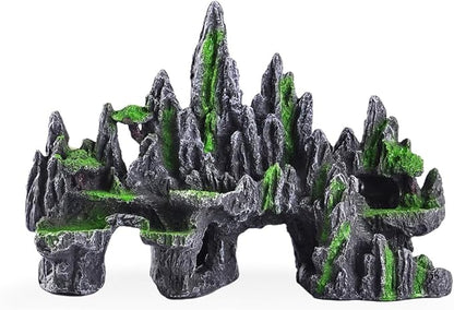 Large Fish Tank Decorations Fish Tank Decor Aquarium Rock Mountain View Aquarium Ornament Tree House Cave Fishtank Rocks for Large Fishtank Glofish Tank Decorations - 13 Inches Long