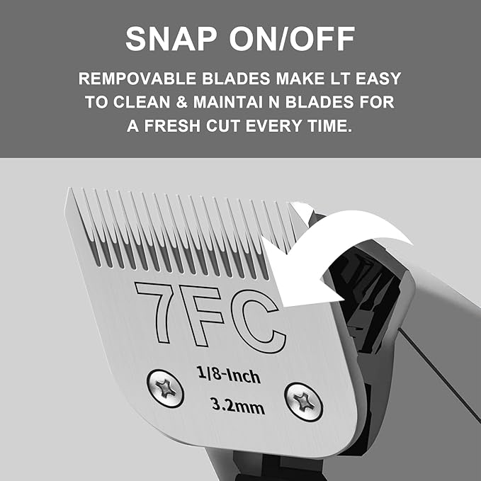 7FC Detachable Pet Clipper Replacement Blades Compatible with Andis/Oster A5/Wahl KM10 Series Dog Clipper,Made of Ceramic Blade & Stainless Steel Blade,Size 7FC Cut Length 1/8-Inchï¼2 Packï¼