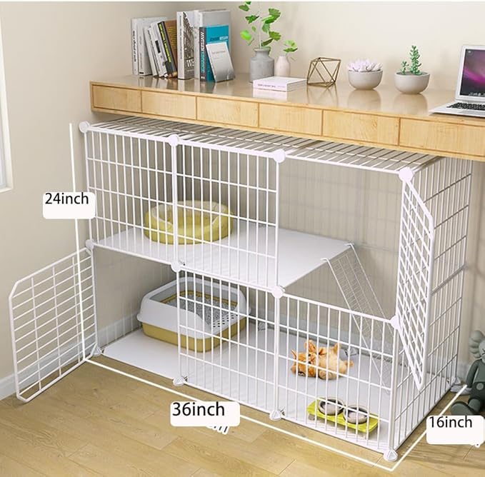 Cat Cage Indoor DIY Cat Playpen Detachable Metal Wire Kennels Indoor Cat Enclosures DIY Cat Playpen Metal Kennel (3/2-Tier)