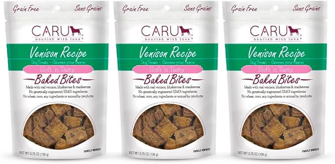 Caru - Soft n Tasty Baked Bites - Venison Bites Dog Treats - Flavorful Training Treats - 3.75 oz Bags - Pack of 3