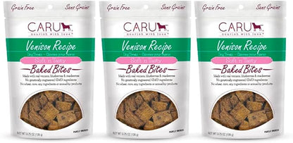 Caru - Soft n Tasty Baked Bites - Venison Bites Dog Treats - Flavorful Training Treats - 3.75 oz Bags - Pack of 3