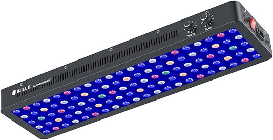 WILLS Full Spectrum Aquarium Light, Reef Lights for Coral with Dual Dimmable Channels, 105 Premium SMD Chips, Daisy Chain Design, Hanging Saltwater Fish Tank Light for SPS/LPS Coral Reef (300W/Black)