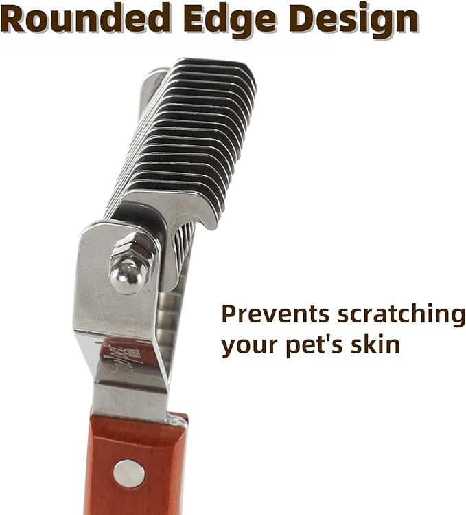 Dog Undercoat Rake Cat Grooming Rake with Wooden Handle Dematting Undercoat Brush for Medium Hair Coat Rake for Dogs Knot Removal and Shedding Control L