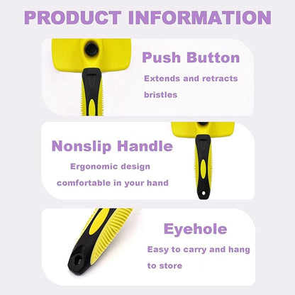 YINGFAN Slicker Brush for Dogs, Self Cleaning Dog Brush for Shedding, Dog Hair Brush for Long Haired Dogs, 7.1 Inch (Yellow)
