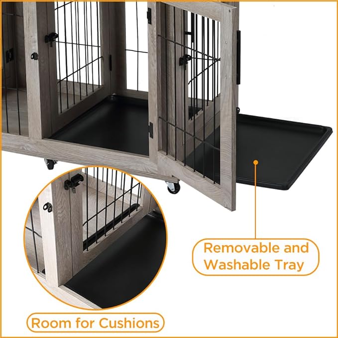 Double Dog Crate Furniture with 2 Drawers,Wooden Dog Crate End Table,2 Dogs Wooden Dog Cage Dog House for Small/Medium/Large