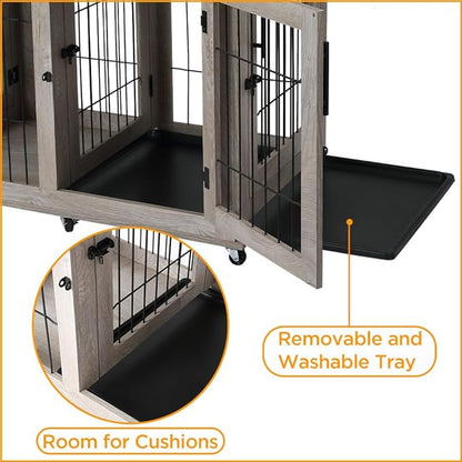 Double Dog Crate Furniture with 2 Drawers,Wooden Dog Crate End Table,2 Dogs Wooden Dog Cage Dog House for Small/Medium/Large