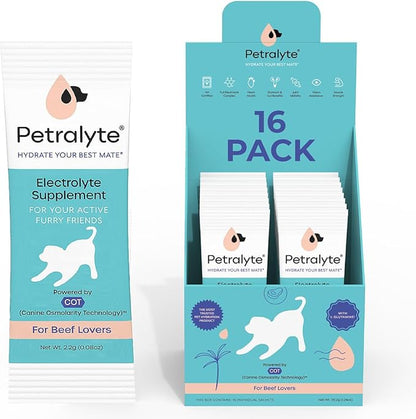 Petralyte Dog Electrolytes and Joint Supplement | Hydration Support for Dogs w/Glucosamine, Chondroitin & More | Electrolytes for Dogs with Prebiotics | for Beef Lovers | 16 Packets