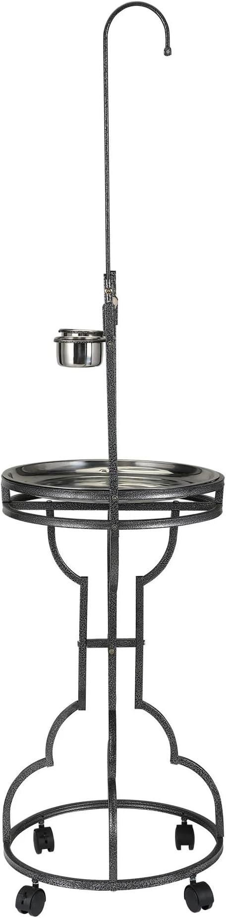 Parrot Stand Bird Perch Stand Bird Playstand with Easy Grip Tray Bowls Toy Hook Rolling Wheel Large Pet Gift Wrought Iron Play Ground Rolling Wheel (Black)
