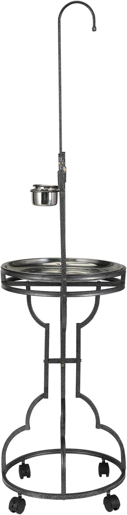 Parrot Stand Bird Perch Stand Bird Playstand with Easy Grip Tray Bowls Toy Hook Rolling Wheel Large Pet Gift Wrought Iron Play Ground Rolling Wheel (Black)