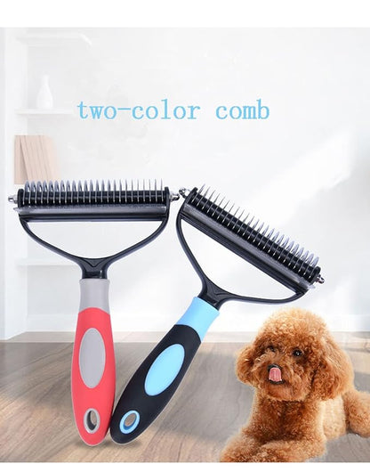 Dog Brush for Shedding,Professional Pet Grooming Tool,2 in 1 Dematting Comb & Undercoat Rake for Long Haired Dogs,Mats & Tangles Removing,Deshedding Tool for Long Haired Cats (large, blue)