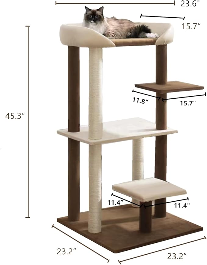 Modern Cat Tree Tower with Extra Large Platform Perch Bed for Maine Coon and Big Couch Sofa for Multiple Cats