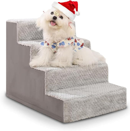 Dog Stairs for Small Dogs,17.5" H,4-Step Dog Steps for High Bed Couch and Sofa,Pet Stairs for Dogs and Cats Climbing with Non-Slip Bottom and Washable Cover,Light Grey
