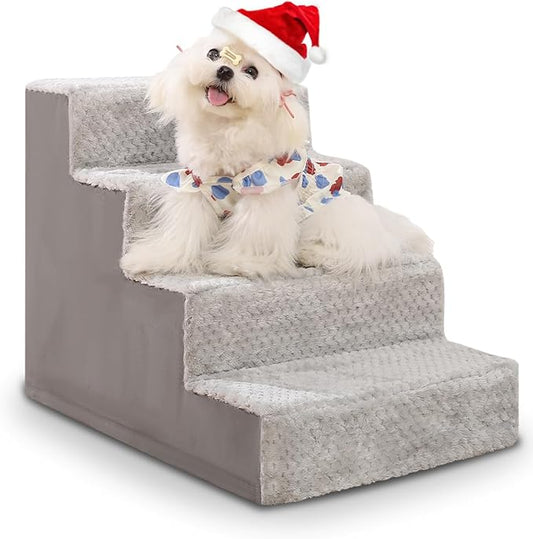 Dog Stairs for Small Dogs,17.5" H,4-Step Dog Steps for High Bed Couch and Sofa,Pet Stairs for Dogs and Cats Climbing with Non-Slip Bottom and Washable Cover,Light Grey