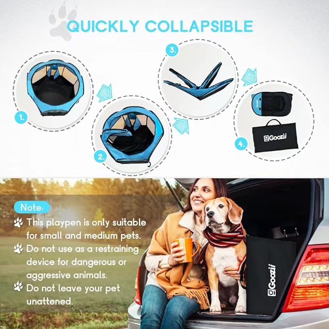 Dog Playpen for Large Dogs Portable Collapsible, Indoor Outdoor Cat Pet Puppy Exercise Play Pen Tent Crate Cage with Zipper Door Top Cover Floor for Camping (Large Size, Blue)