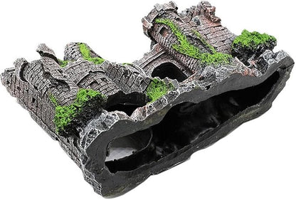 IBWell Ancient Castle Design Resin Aquarium Decoration Hideouts Stone Cave Hide House, Fish Tank Accessories for Betta Shrimp Turtle