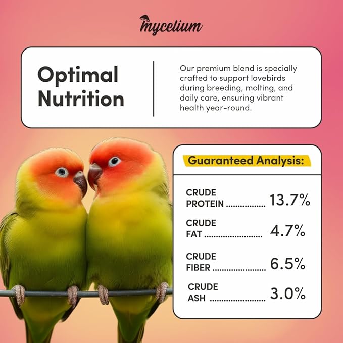 Mycelium Lovebird Plus Bird Food (5 LB Bag) | Organic, Non-GMO Bird Seed for Lovebirds & Small Parrots | Filler-Free & Nutrient-Rich | High Energy, Immune Support, Vitamin-Enriched | USA Made