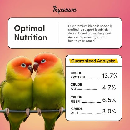 Mycelium Lovebird Plus Bird Food (5 LB Bag) | Organic, Non-GMO Bird Seed for Lovebirds & Small Parrots | Filler-Free & Nutrient-Rich | High Energy, Immune Support, Vitamin-Enriched | USA Made