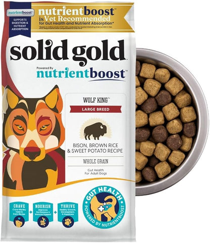 Solid Gold Bison Dry Dog Food for Large Dogs  High Protein, Whole Grain Kibble with Real Bison, Brown Rice & Omega 3  Large Kibble w/Probiotics for Gut Health - Adult Dog Food - Nutrientboost¢â 11LB