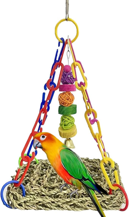 Bird Seagrass Mat,Natural Sea-Weed Woven Parrot Hammock Swing Mats Birds Foraging Wall Colorful Chewing Toy Lovebird Movable Hanging Hammocks Rocking Toys Parakeets Climbing Pad