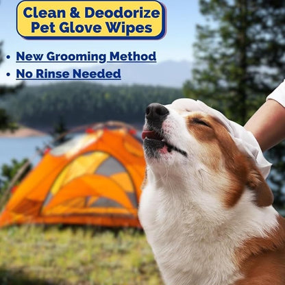 Pet Bathing Glove Wipes for Dogs and Cats, Lick Safe Deodorizing No Rinse Cleaning Glove Wipes with Plant-Based Cat Calming Ingredient, Cleaning Paws, Face, Fur and Butt (10 Pcs)